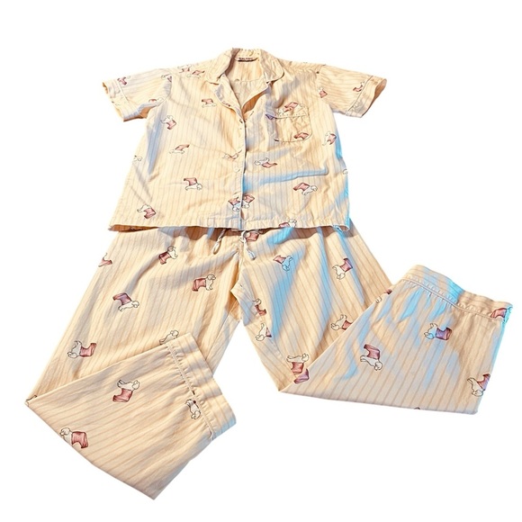 Baleno Women’s Blush and Maroon Pajama Set with Vintage-Inspired Dog Design SZ S - Picture 4 of 11